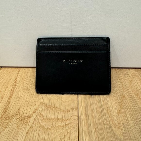 Saint Laurent Paris YSL Black Leather Card Holder 100% Authentic - Picture 1 of 5